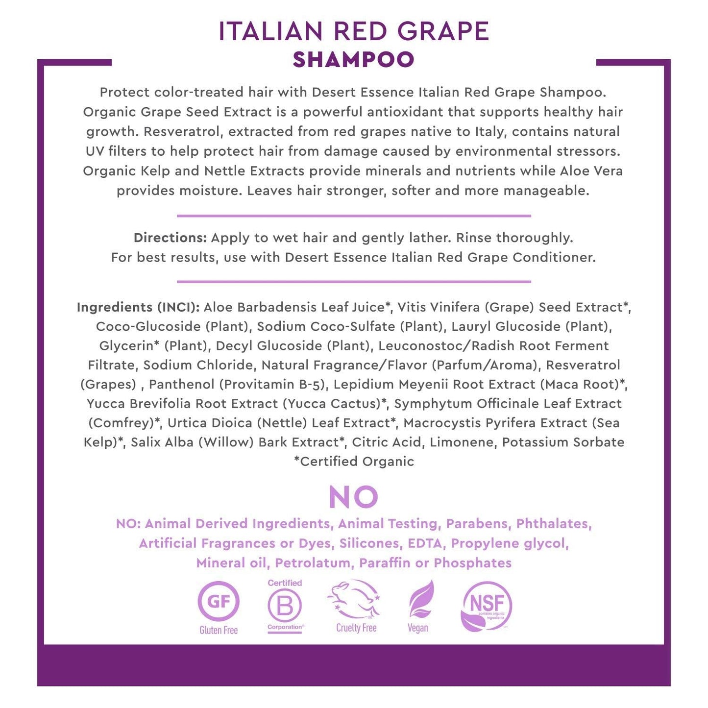 Desert Essence Italian Red Grape Shampoo - 8 Fl Ounce - Pack of 3 - Protection For Color Treated Hair - Antioxidants - Healthier & Smoother - Vitamin B5 - Sugar & Coconut Oil Cleansers