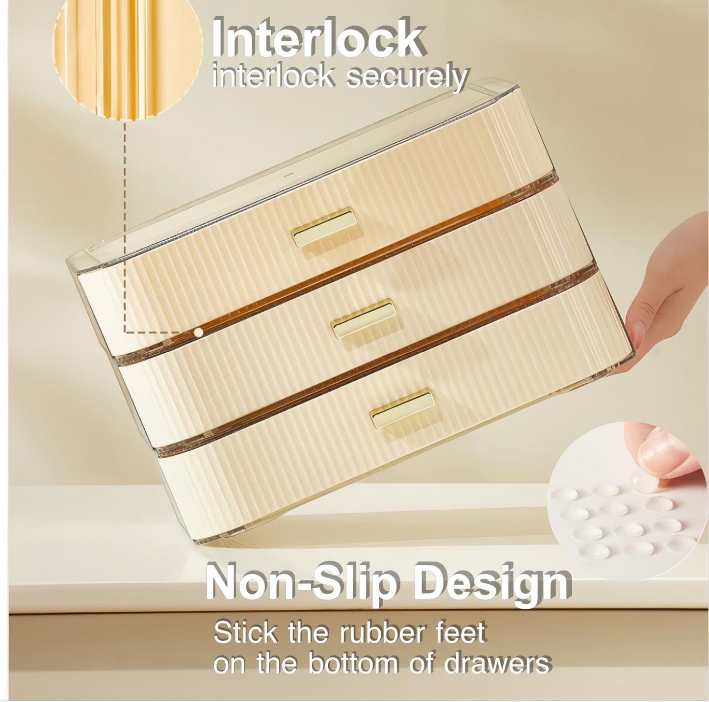 Makeup Organizer for Vanity, Stackable Cosmetics Organizer with Drawers, Countertop Storage for Makeup Palettes, Skincare, Beauty Supplies, Great for Vanity, Bathroom, Cabinet, Dresser Desk. Cream