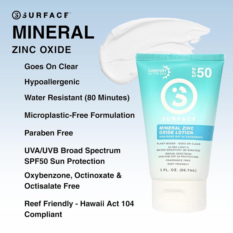 Mineral Sunscreen Lotion SPF 50 - Lightweight & Reef Friendly | 3oz Natural Formula for Face & Body