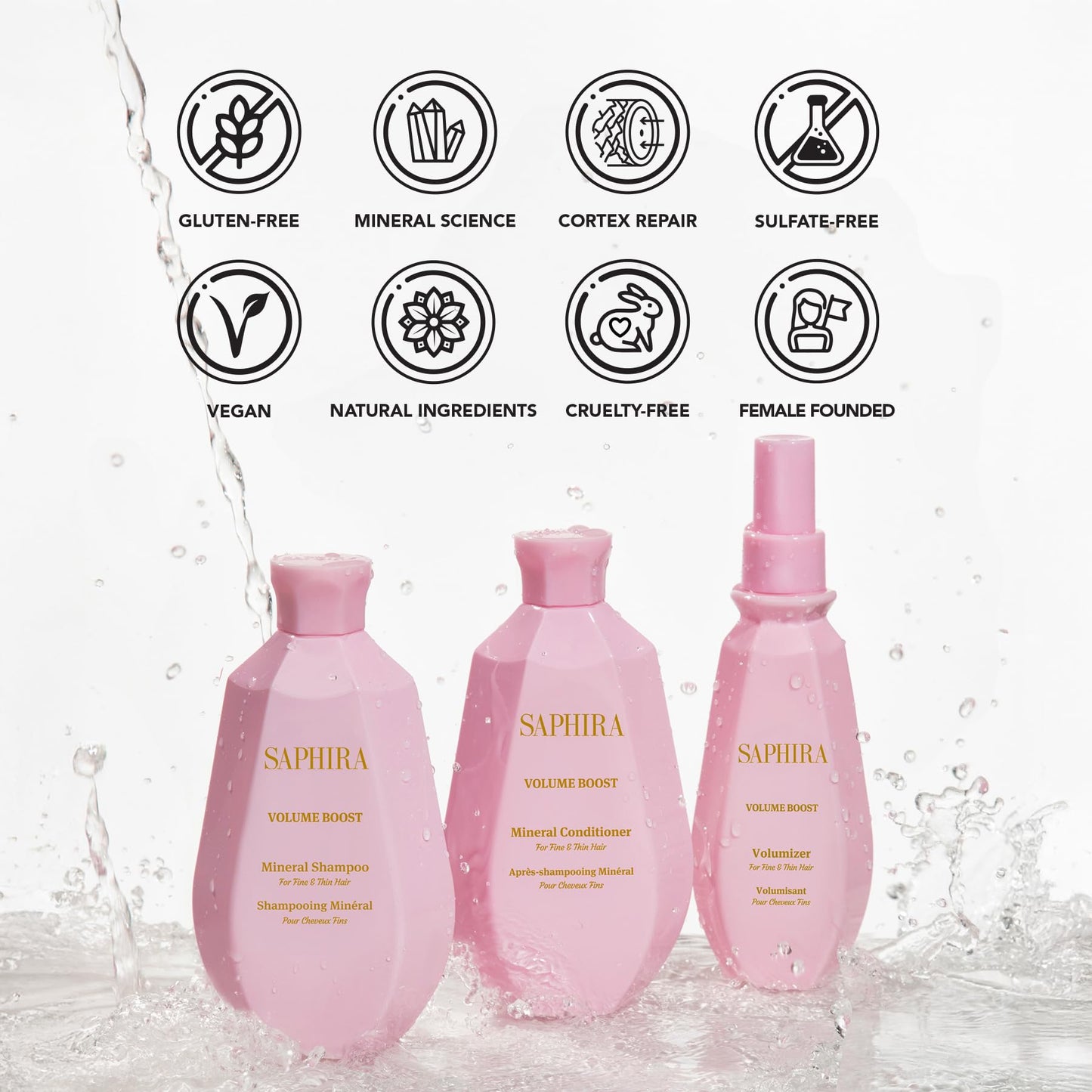 Saphira Volumizer Styling Spray for Fine and Thin Hair with 26 Healing Minerals, Sulfate-Free, Paraben-Free, Softens, and Volumizes Fine, Thin or Chemically Treated Hair, 5.1 Ounce