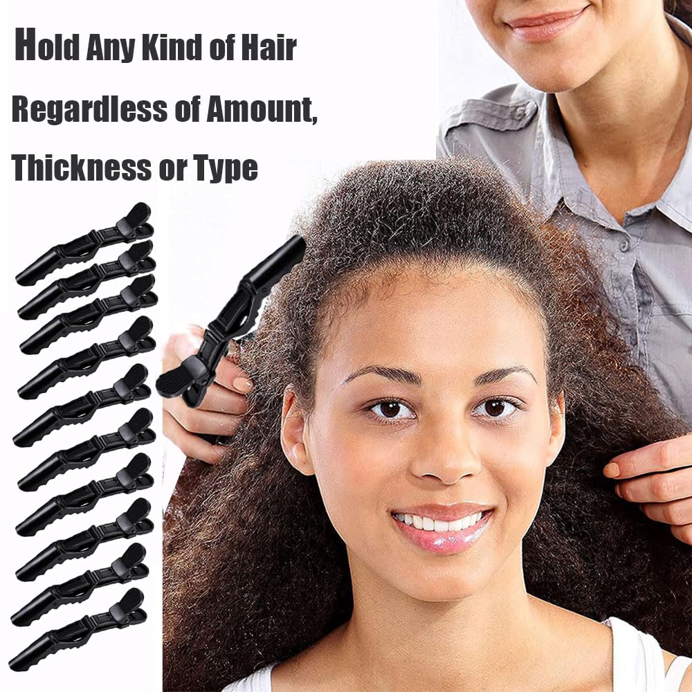 Alligator Hair Clips for Women - 100 Pcs Professional Styling Clips with Wide Teeth & Double-Hinged Design | Black