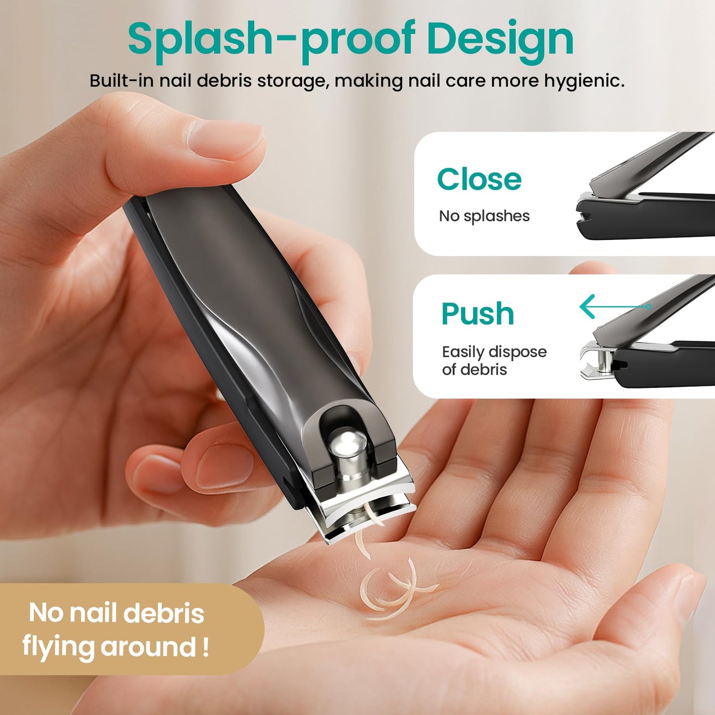 THRAU Anti-Splash Nail Clippers, Stainless Steel Toenail and Fingernail Clipper for Men & Women, Sharp Nail Cutter for Thick Nails, Gifted with Nano Glass Nail File (Large)