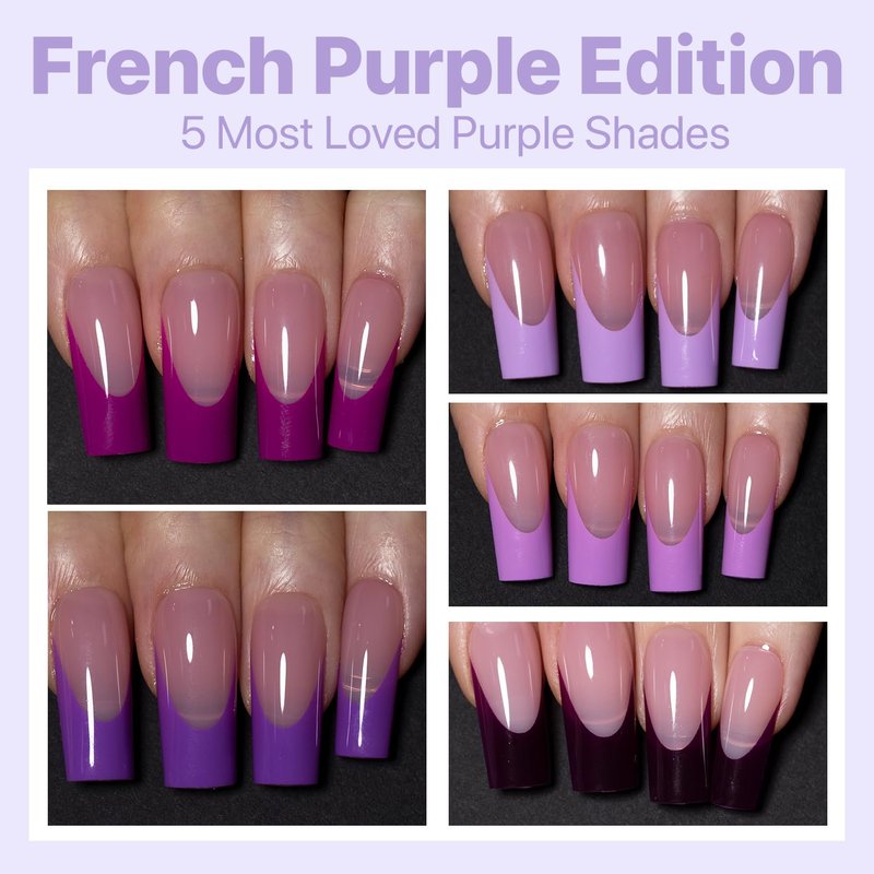 SXC Cosmetics French Tip Press On Nails – Purple Series, Medium Square, X-Pro Tips Starter Kit | 150PCS, 15 Sizes, 5 Styles, Beginner-Friendly