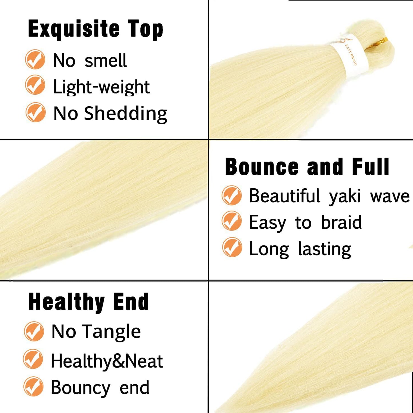 Ubeleco Braiding Hair, Pre-stretched Braiding Hair 8 Packs 48 Inch Soft Yaki Texture, No Itch, Hot Water Setting Hair Extensions for Braids Bleached Blonde (48in,#613)