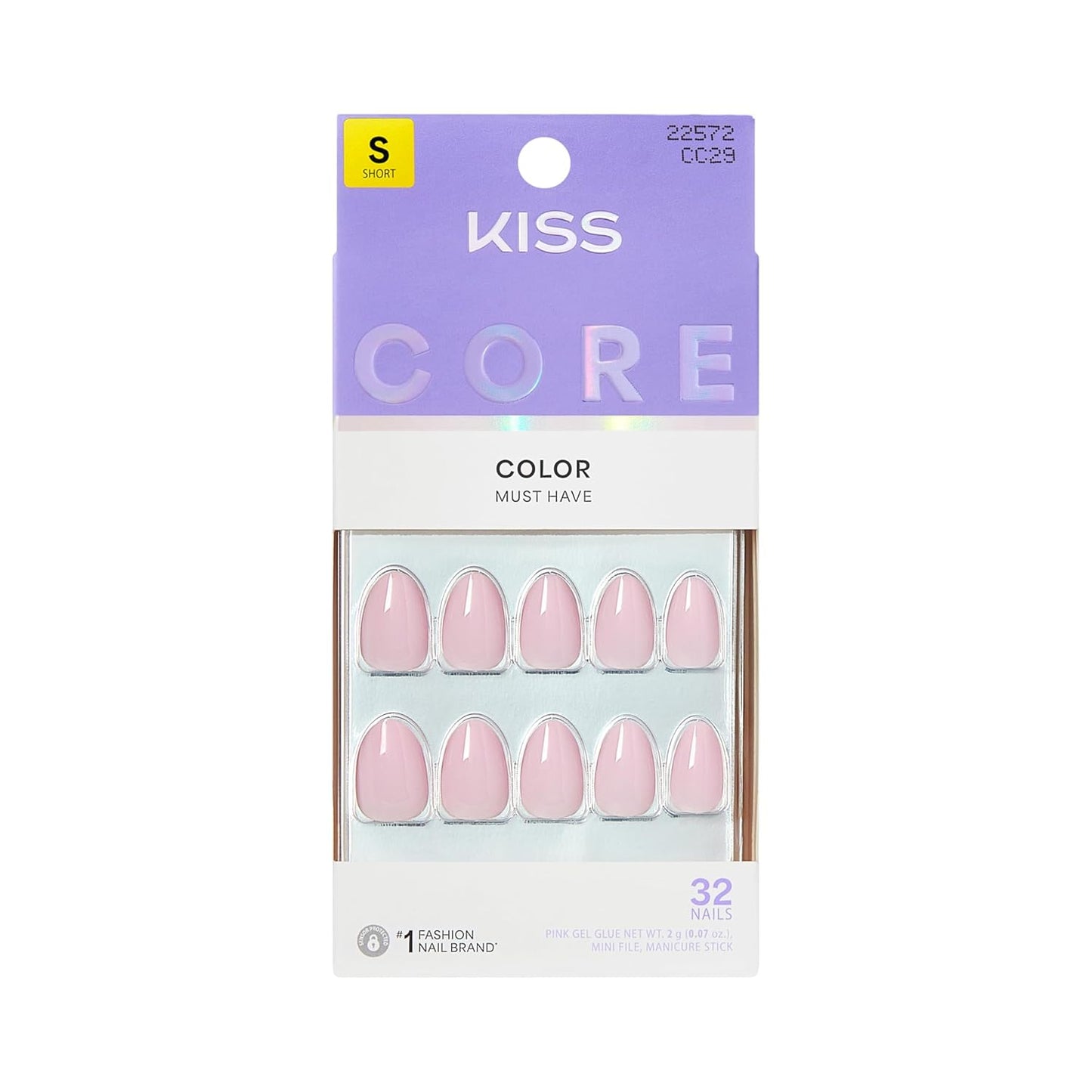 Kiss Core Press On Nails - Euphonious Pink Almond Shape | Short Size, 32 Nails, Glue & Manicure Kit Included