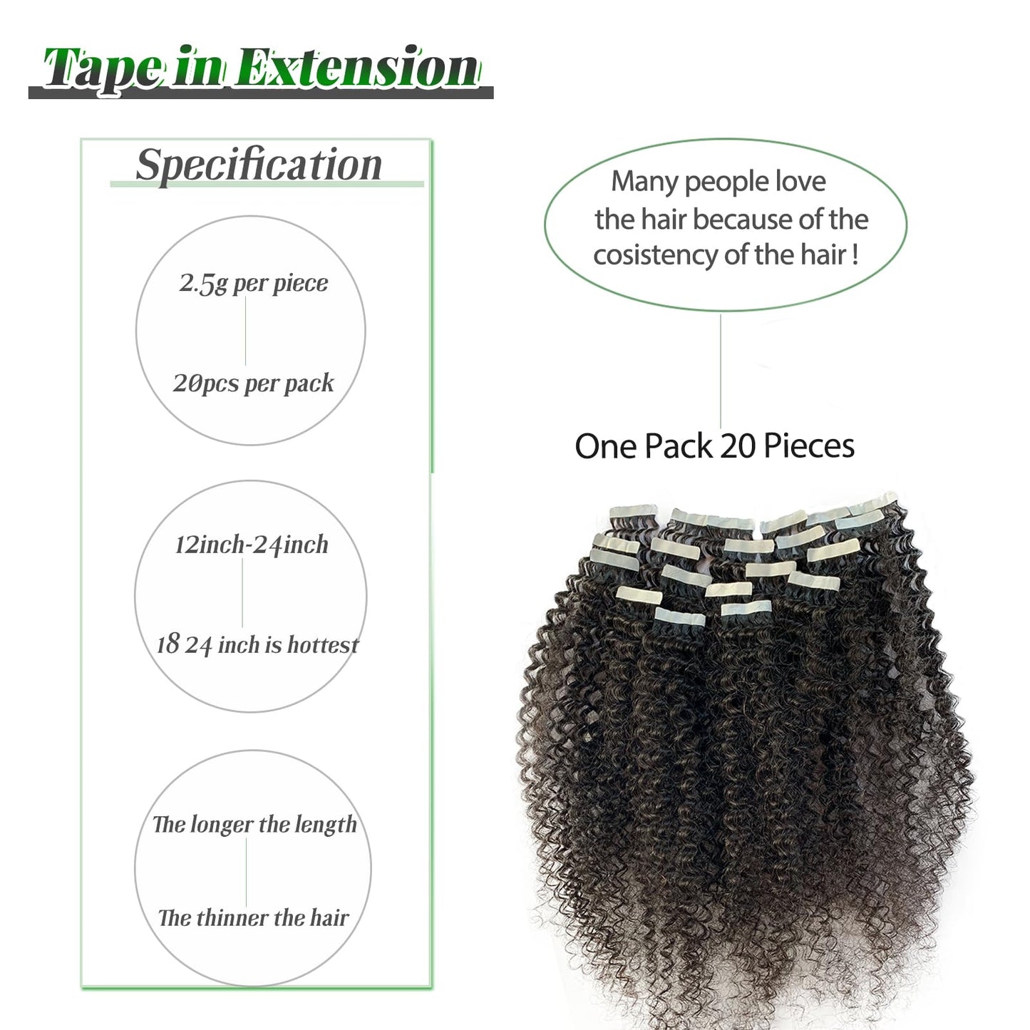 Curly Tape in Human Hair Extensions for Black Women, Kinky Curly Tape in Hair Extensions 50grams 20pcs Full Head Real Human Hair Kinky Tape ins Extensions 20 Inch Natural Black