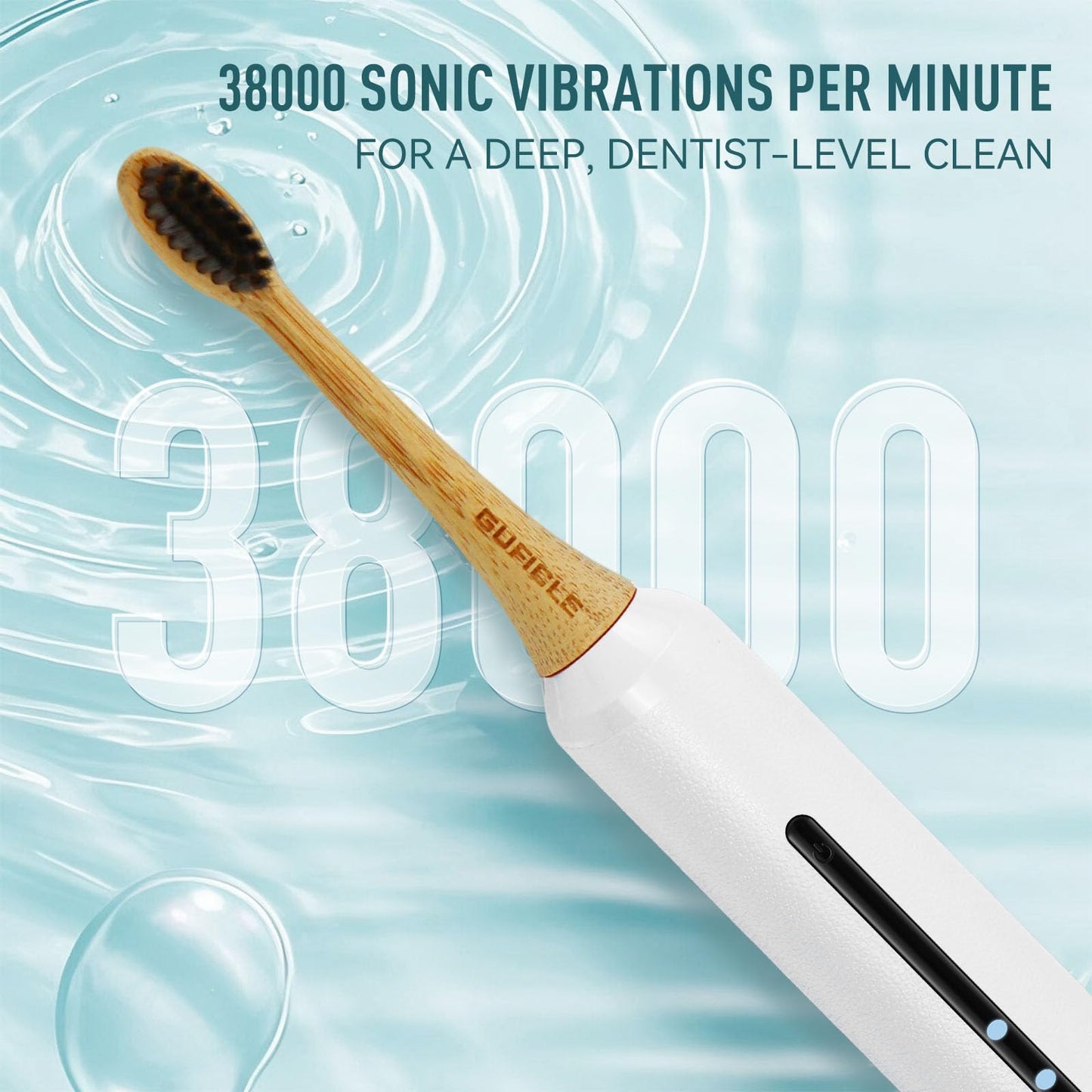 GUFICLE Bamboo Electric Toothbrush for Adults丨Rechargeable Electric Toothbrush with 3 Non Toxic Charcoal Infused Bamboo Brush Heads, 5 Cleaning Modes, 60 Days Battery Life, IPX7 Waterproof-White