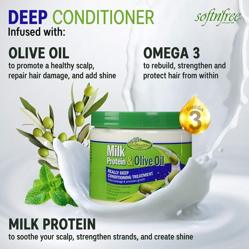 Sof N'Free Deep Conditioner - Grohealthy Milk & Olive Formula | 16 Oz Moisturizing Treatment