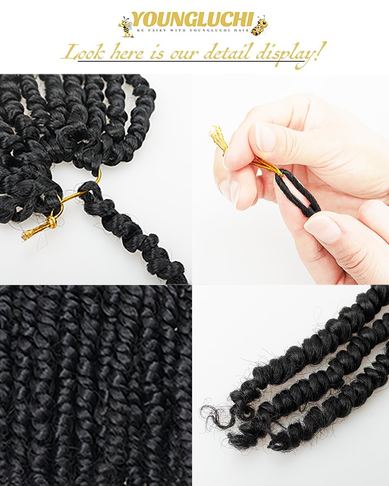 4 Inch 7 Packs Super Short Passion Twist Crochet Hair for Black Women and Kids-Natural Black Pre Looped Pretwisted Soft Hair Extensions,Braided by Synthetic Spring Kinky Twist Bohemian Curl(4"-7P,1B#)