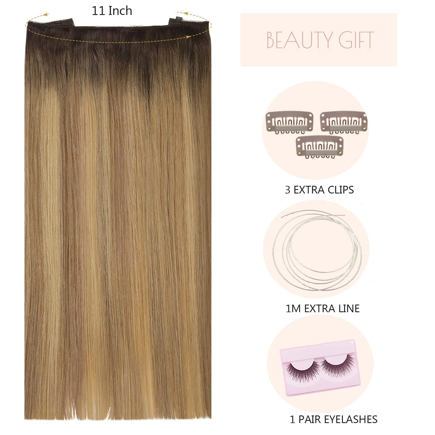 Loxxy Wire Hair Extensions Real Human Hair Silky Human Hair Extensions 18 Inch 95G Invisible Removable Fishing Line Clip in Extensions Human Hair Ombre Color Darkest Brown Fading to Chestnut Brown