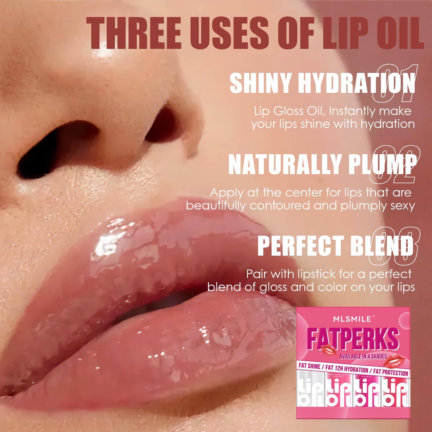 4 Colors Fat Lip Oil Set, Big Brush Head Hydrating Lip Glow Oil Lip Plumper Gloss, Shiny Transparent Lip Gloss Tinted Plumping Lip Oils, Non-sticky Long Lasting Fresh Clear Smooth Lip Care - A