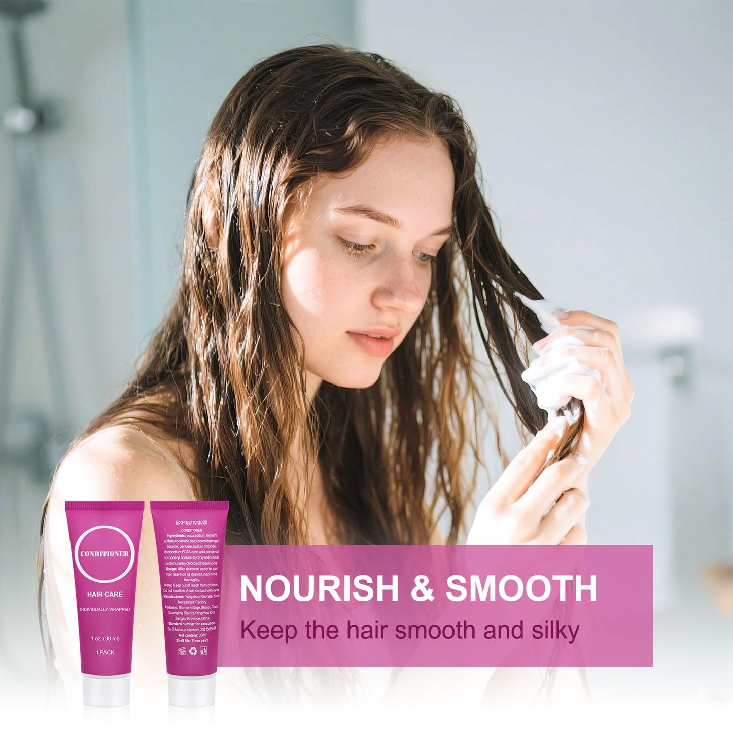 Travel Size Conditioner in Bulk, Individually Wrapped Mini Hair Sample Trial Small Conditioner for Men Women Essential Toiletries Amenities for Hotel Guests Shelter/Homeless/Charity 1 oz (100 Pack)