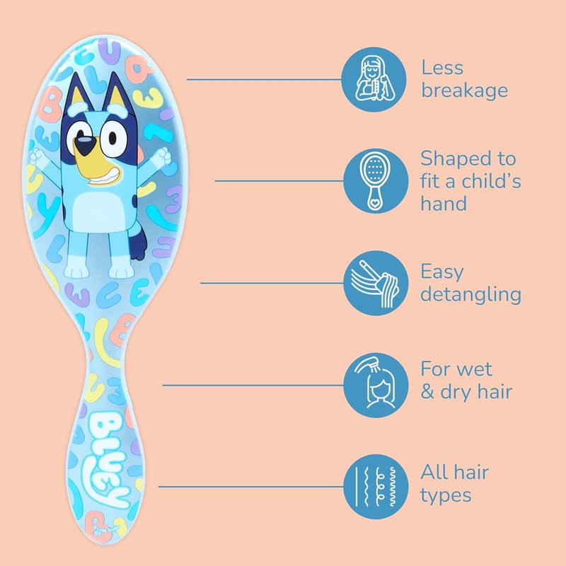 Bluey Kids Midi Hair Brush - Soft Bristles for Easy Knot Detangling | Ergonomic Handle, Limited Edition, Orange