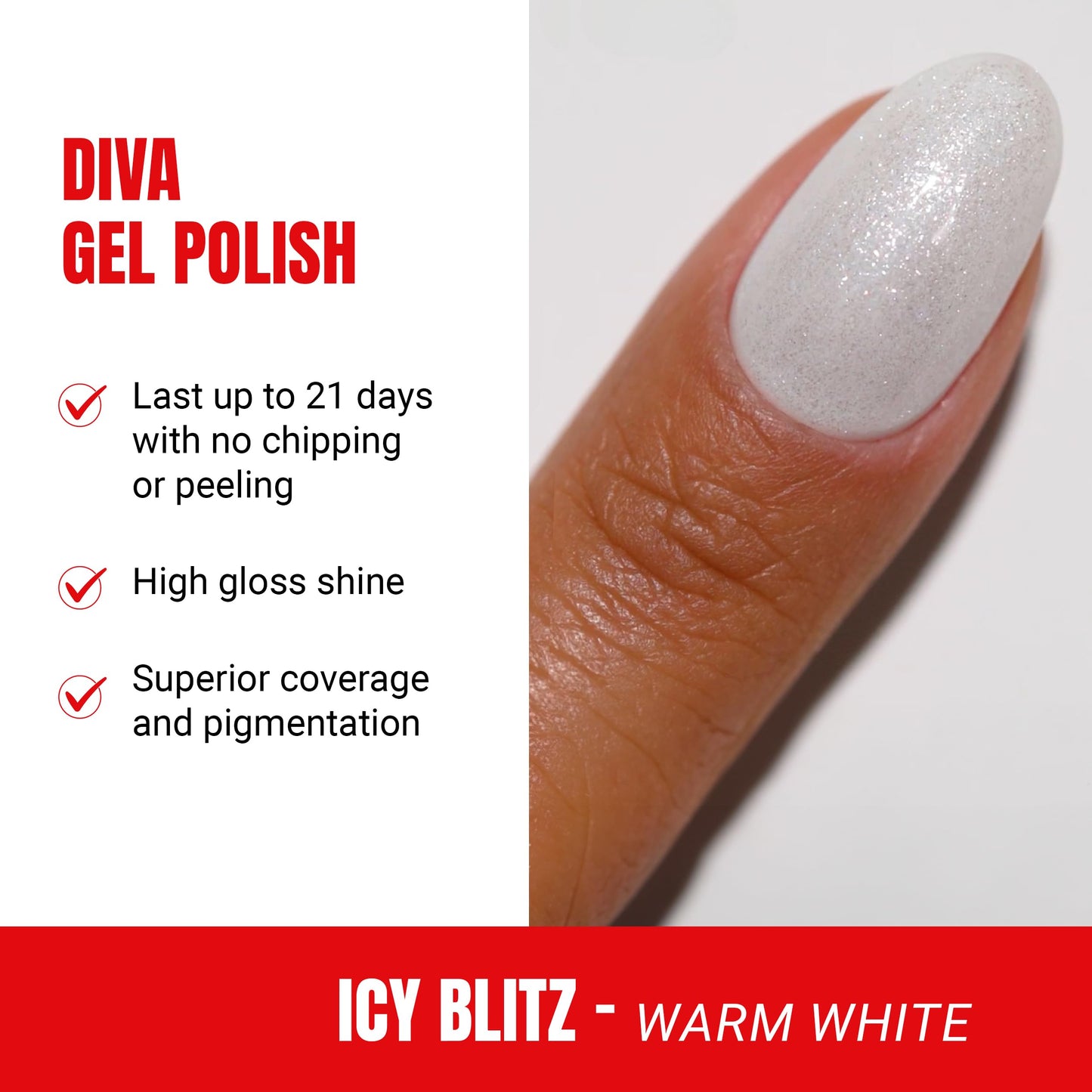DND Gel Diva Polish Set, Mirrorball Collection, UV/LED Gel Polish and Air Dry Nail Lacquer, Matching Chip-Free Polish Duo, White001 Icy Glitz, 0.5 Fl Oz Each
