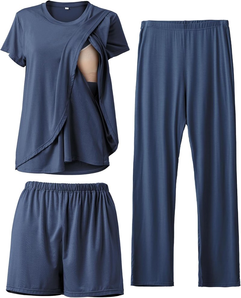 3 Piece Postpartum Nursing Pajamas Set - Soft Maternity Breastfeeding Sleepwear | Casual Loungewear for Moms