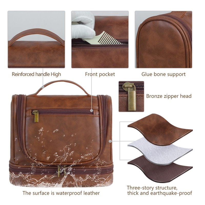 AGDHERSNVX Personalized Toiletry Bag Leather Shaving Dopp Kit Bag for Men Hanging Makeup Bag Hanging Cosmetic Organizer Kit