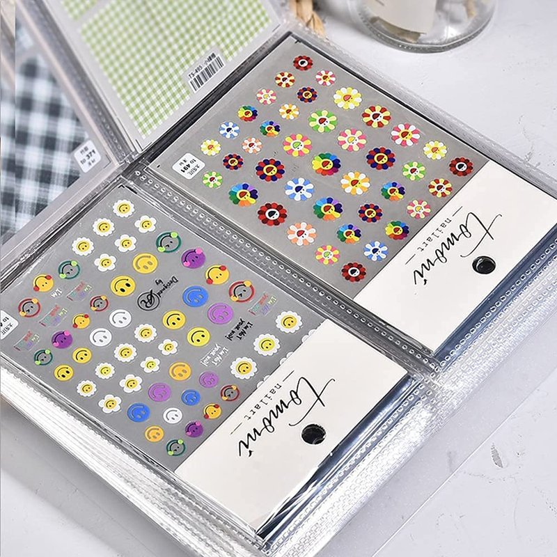 Nail Art Sticker Storage Book Display - 80 Slots Translucent Empty Decals/Photos Collecting Album - Tools for Nail Art