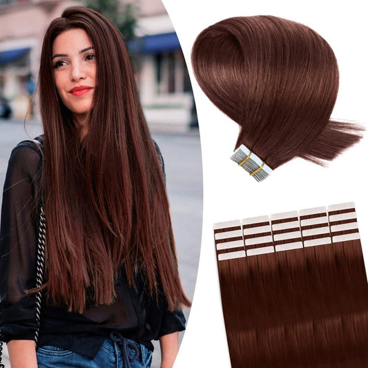 Fimislosion Tape in Hair Extensions Human Hair, 14 Inch Dark Auburn Real Human Hair Extensions, Invisible Tape ins for Women, Seamless Hair Extensions Tape in 20Pcs 50Gram