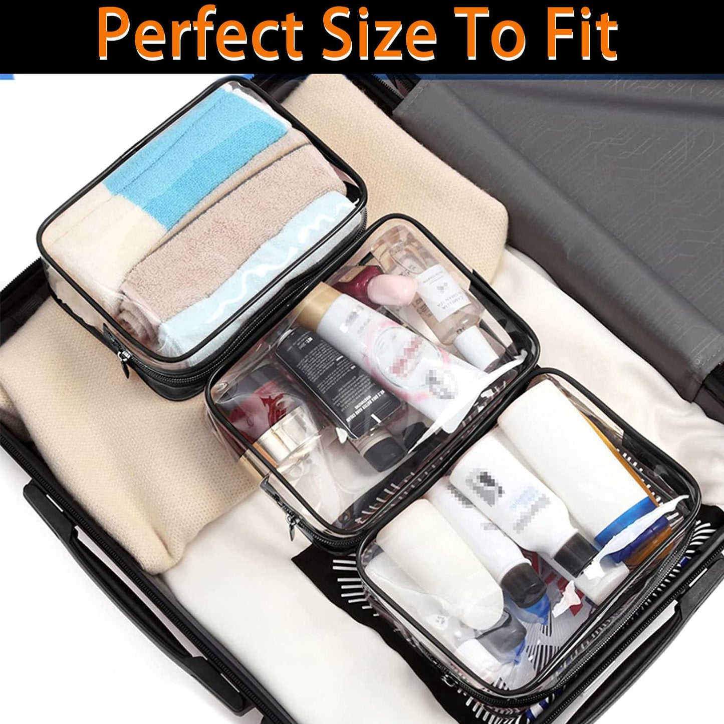 YOQIVEXU 12 Pieces Clear Makeup Bags, TSA Approved Toiletry Bag for Travel, PVC Transparent Cosmetic Pouch with Zipper, Waterproof Vinyl Plastic Organizer Case for Vacation Bathroom (Medium)