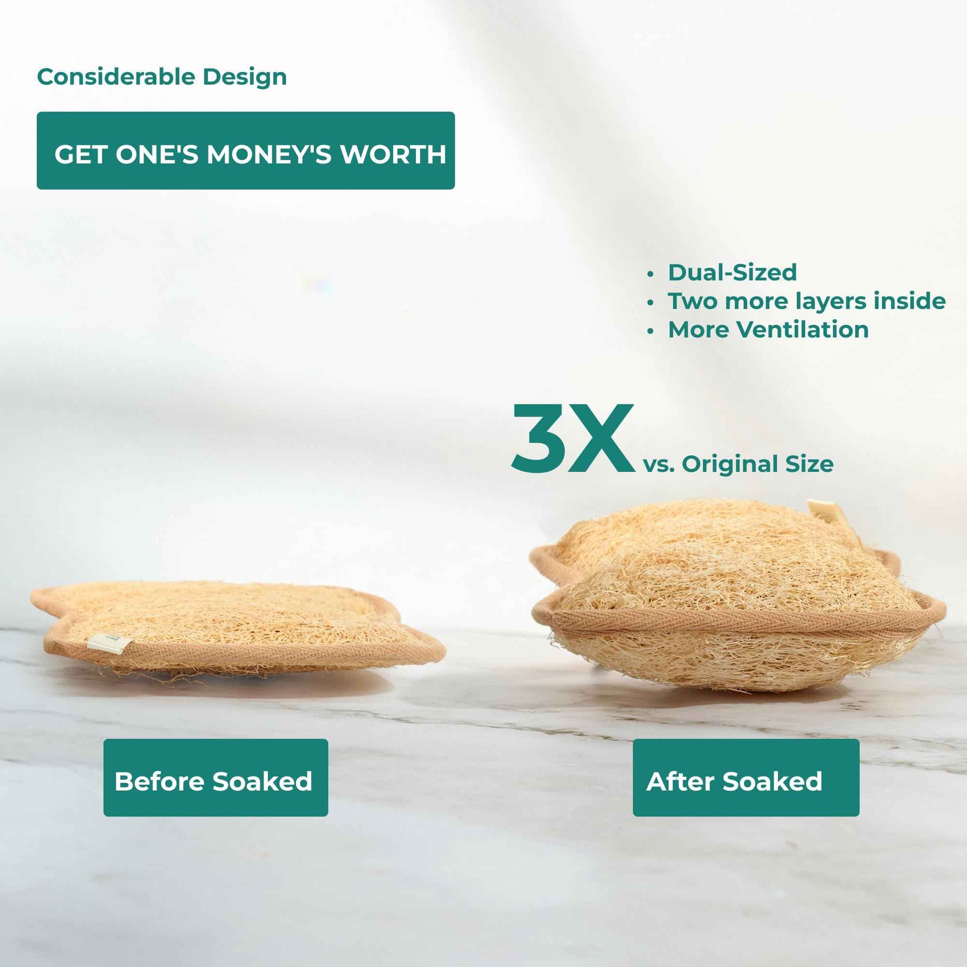 LUFAFY Large Premium Natural Dual Sided Loofah Sponge (3 - Pack), Exfoliating Body Scrubber, 100% Plant-Based Shower Luffa Sponge, Bath Loofah for Women and Men