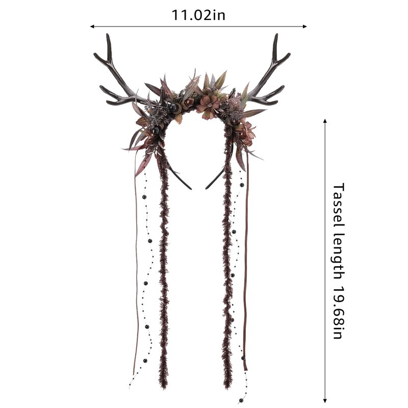 MOSTORY Dark Flower Reindeer Headband - Gothic Floral Antlers Headpiece for Renaissance Accessories Women Dark Fairy Costume, Deer Horns Headband with Vine for Goth Cosplay Renfaire Witch Aesthetic