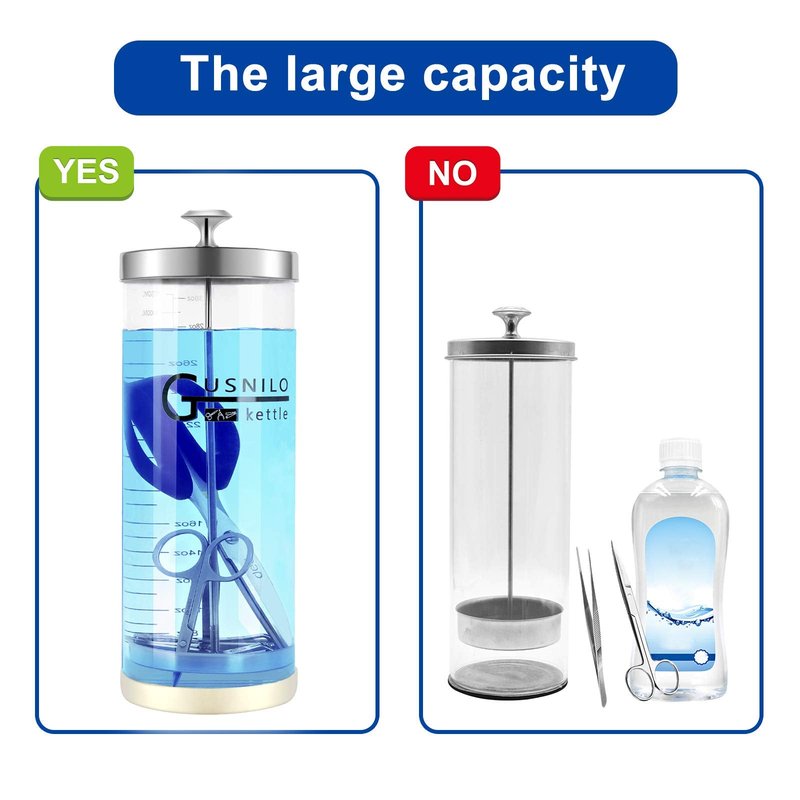 Comb-shaped Salon Disinfectant Jar (42 Oz) by Gusnilo – Stainless Steel Tray Included, Fits Nail & Hairdressing Essentials