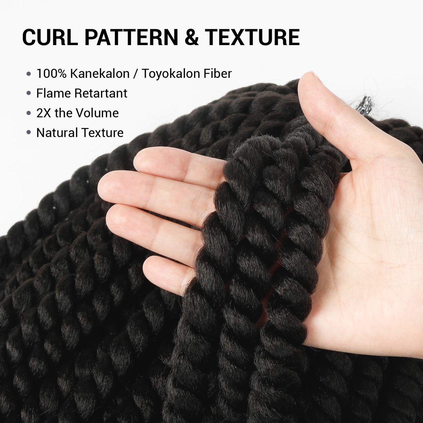 AU-THEN-TIC Jumbo Senegalese Twist Crochet Hair, 24 Inch, 6 Pack, Synthetic Extensions for Havana and Mambo Twist Styles, (1B, Off Black)