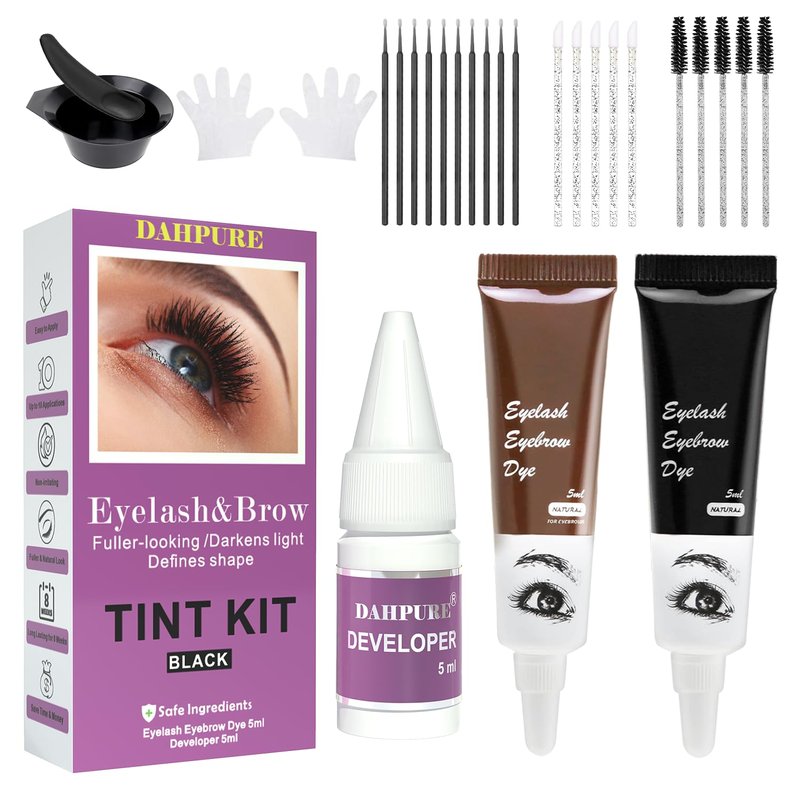 DAHPURE Brow and Lash Color Kit with Natural & Instant Results Safe Ingredients Easy to Use for DIY and Salon Use (Black and Brown)
