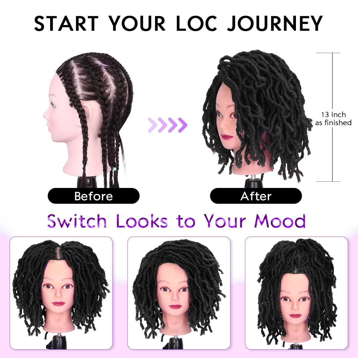 FANCEE Faux Locs Crochet Hair - 8-Inch Short Curly Dreadlock Extensions for Black Women | Ombre Brown Wavy Braids (6 Packs, 120 Strands)