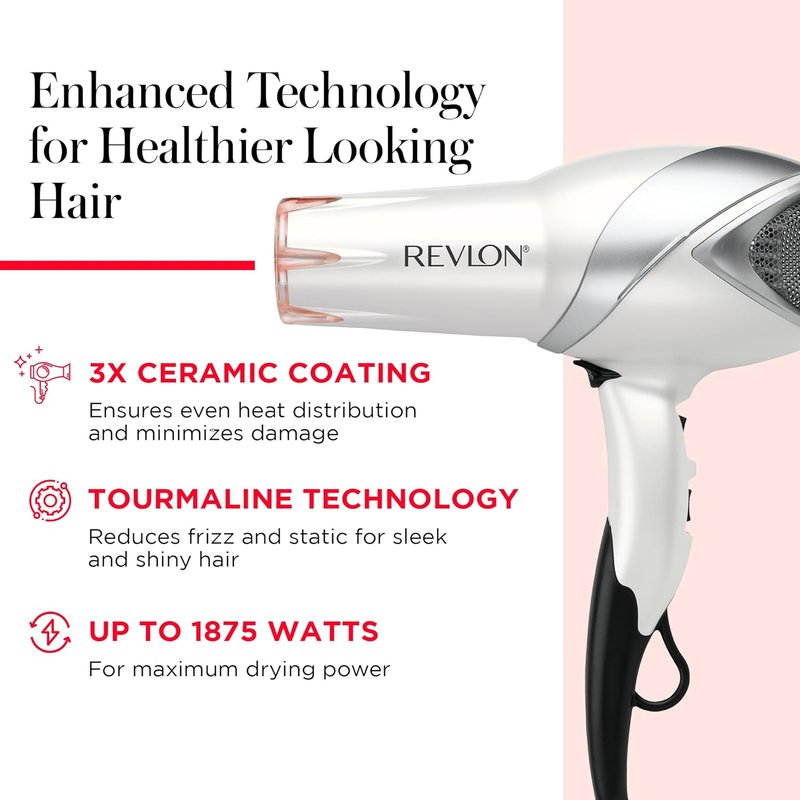Revlon 1875W Infrared Hair Dryer - Quick Drying & Enhanced Shine | Lightweight Design