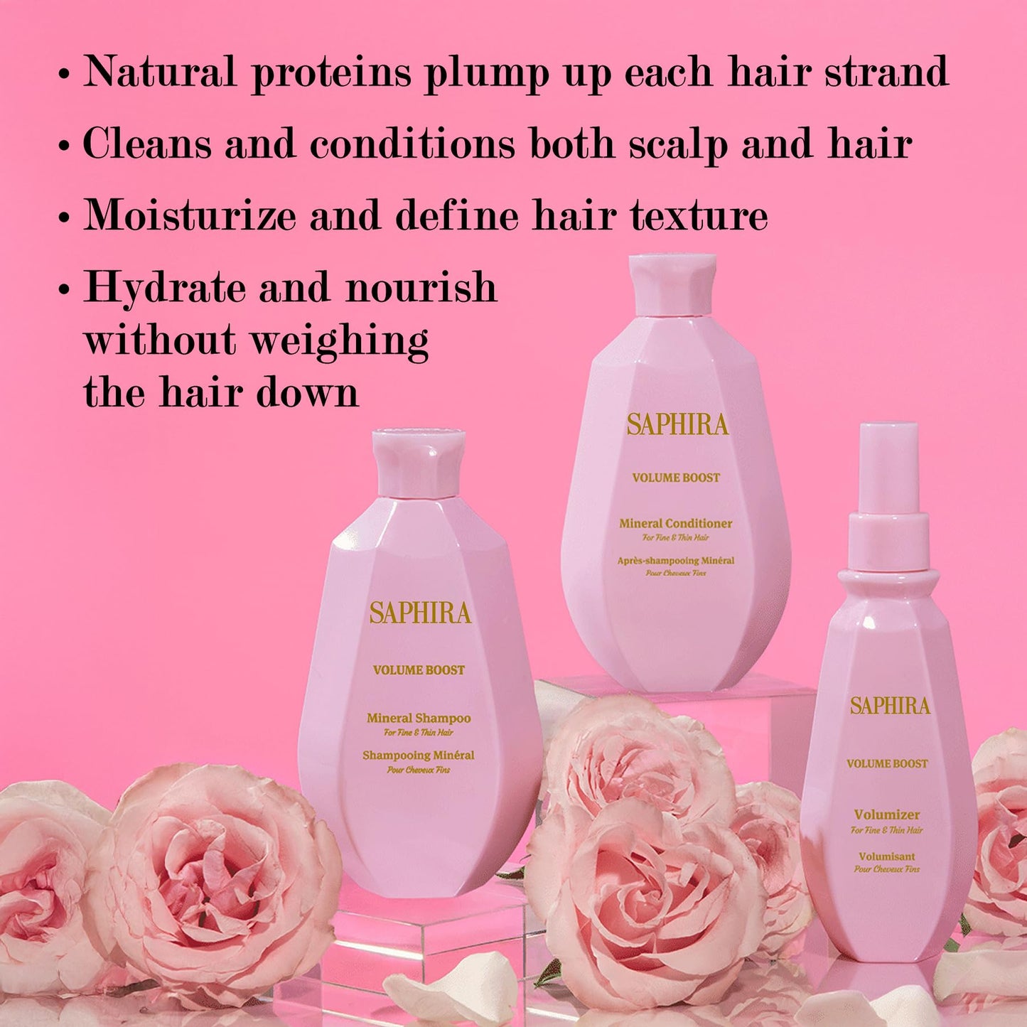 Saphira Volumizer Styling Spray for Fine and Thin Hair with 26 Healing Minerals, Sulfate-Free, Paraben-Free, Softens, and Volumizes Fine, Thin or Chemically Treated Hair, 5.1 Ounce
