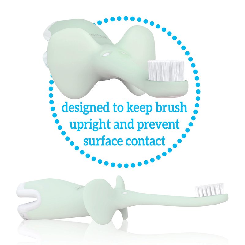 Dr. Brown’s Infant-to-Toddler Training Toothbrush Set, Mint Elephant with Fluoride-Free Strawberry Baby Toothpaste, 0-3 years