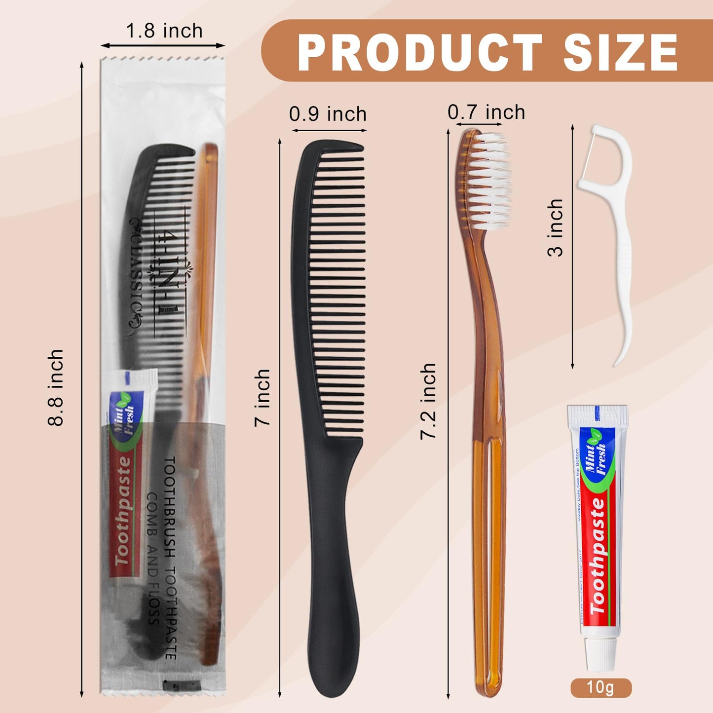 Gisdo 100pcs Disposable Toothbrushes with Toothpaste and Comb Floss Individually Wrapped,4-in-1 Bulk Toothbrush Kit with 2 Color Toothbrush,10 gram Toothpaste,7 inch Comb,Floss Pick for Homeless,Hotel