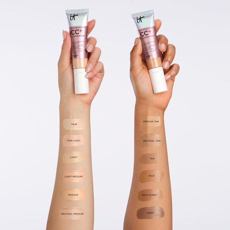 IT Cosmetics CC+ Cream Illumination - Radiant Full Coverage Foundation With SPF 50+ | Medium Tan, Anti-Aging Serum, 1.08 fl oz