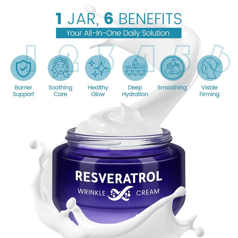 Resveratrol Wrinkle Cream - Skin Barrier Repair Face Moisturizer for Enhanced Hydration & Reduced Sensitivity | 1.7 oz