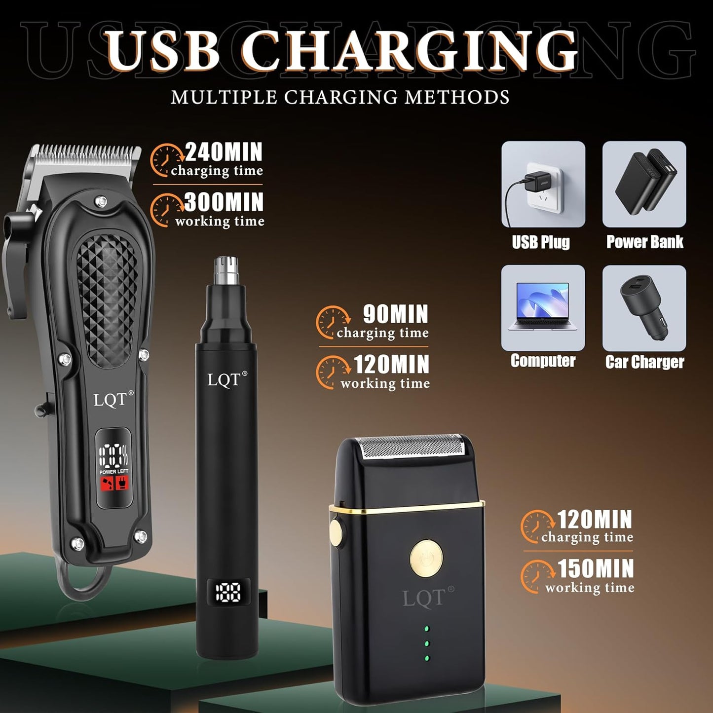 Hair Clippers for Men - 3-Piece Cordless Grooming Kit | Rechargeable Clipper, Foil Shaver & Nose Trimmer