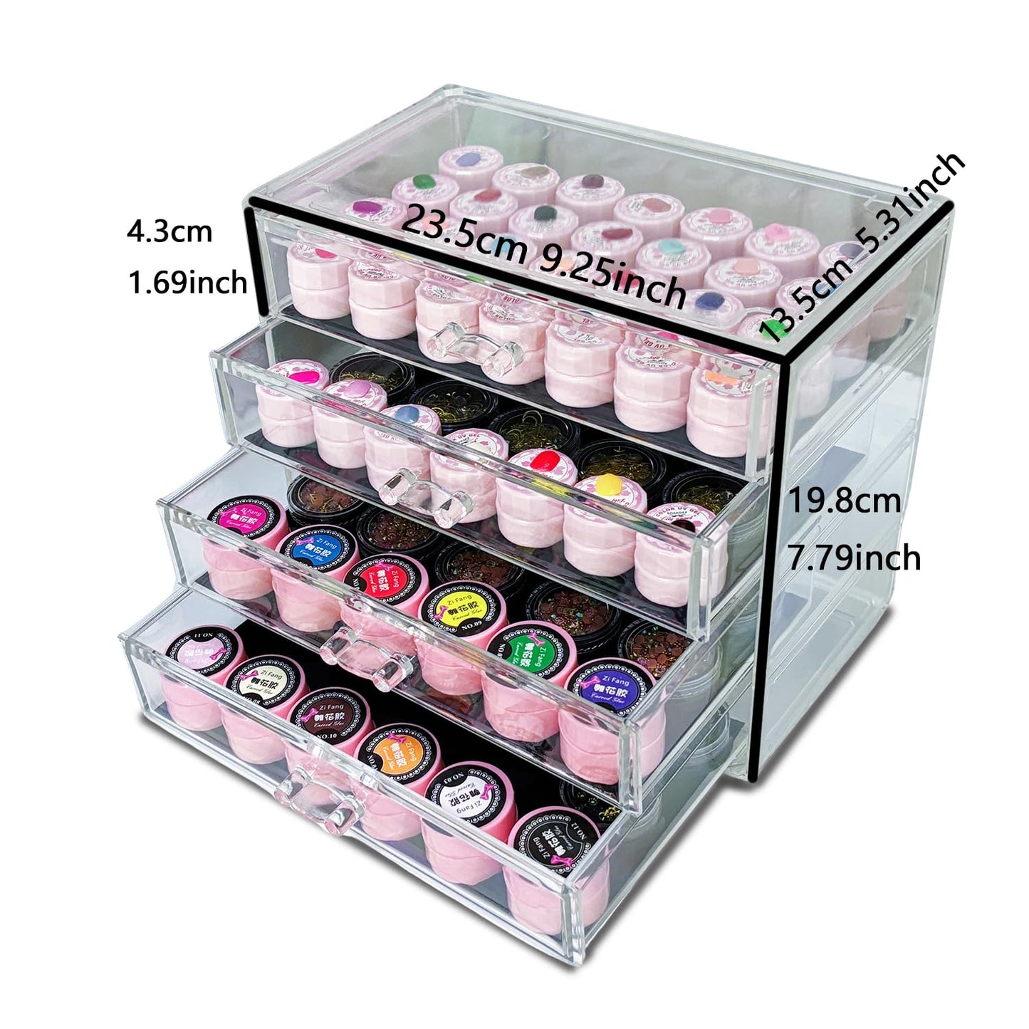 Guolich 4 Tier Nail Art Decoration Storage Box，Acrylic Make Up