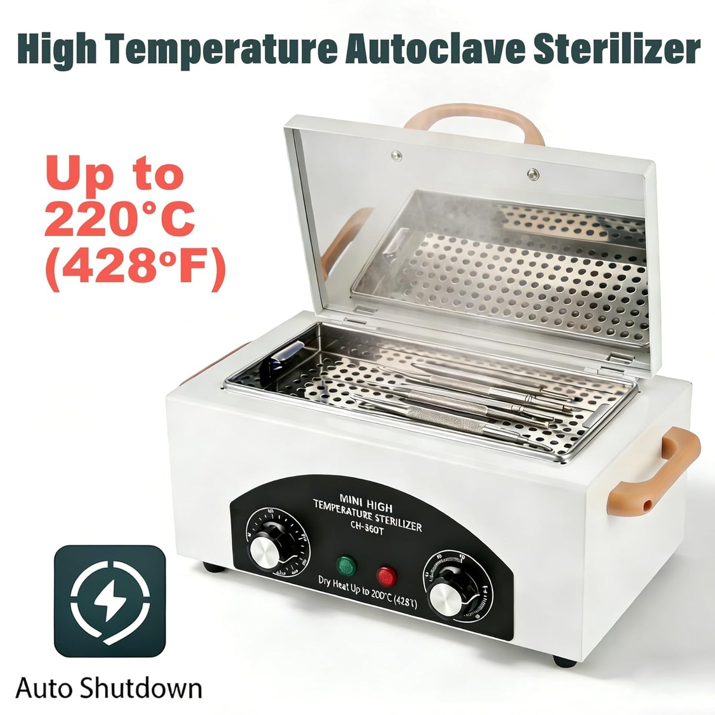 High-Temperature Autoclave Sterilizer - 2.0L Nail Tool Dry Heat Machine with Timer | 110V, CH-360T