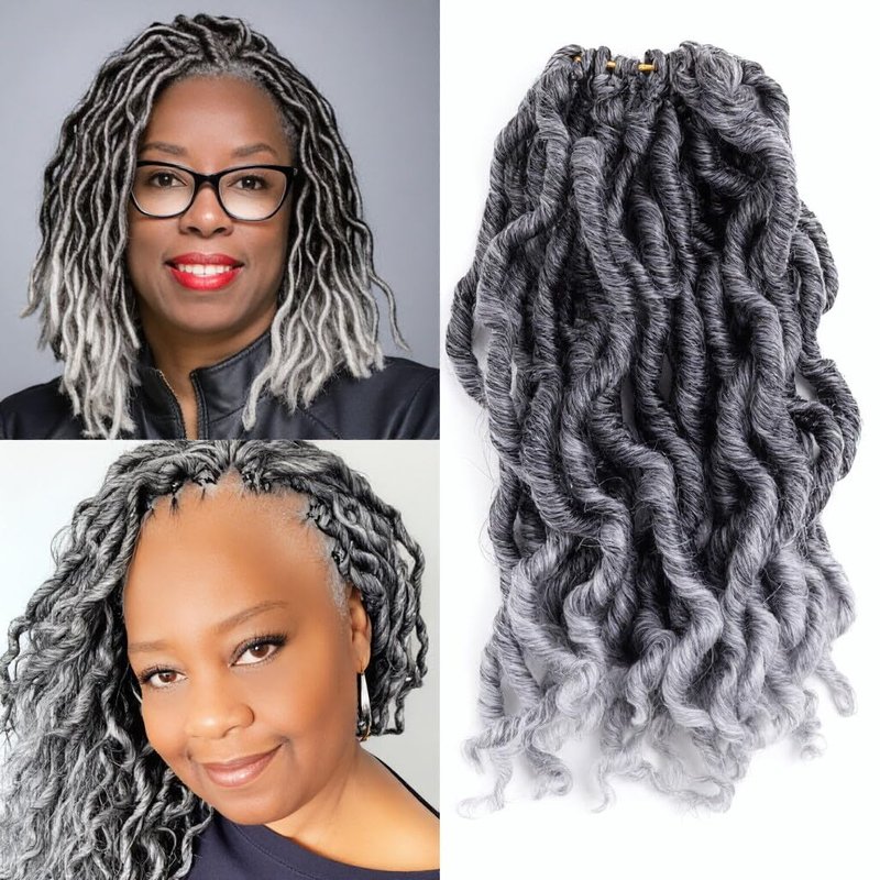 Moli Moli 144 Strands 7 Inch Grey Curly Locs Crochet Hair Short Goddess Faux Locs For Women (Tgray)