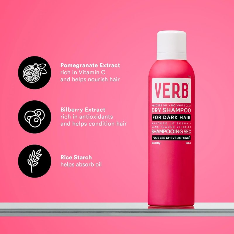 VERB Dry Shampoo for Dark Hair - Refreshing Oil Absorbing Spray | Vegan, Paraben-Free, Sulfate-Free