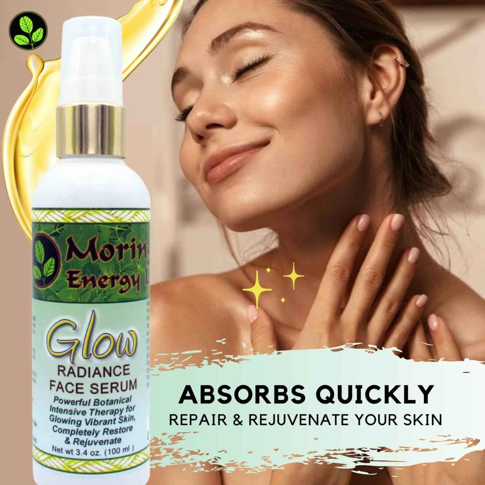 Moringa Glow Radiance Face Serum 3.4 oz by Moringa Energy Life - Moisturizer for Face & Neck, Rich in Antioxidants, Moringa oil plus 11 Essential Oils