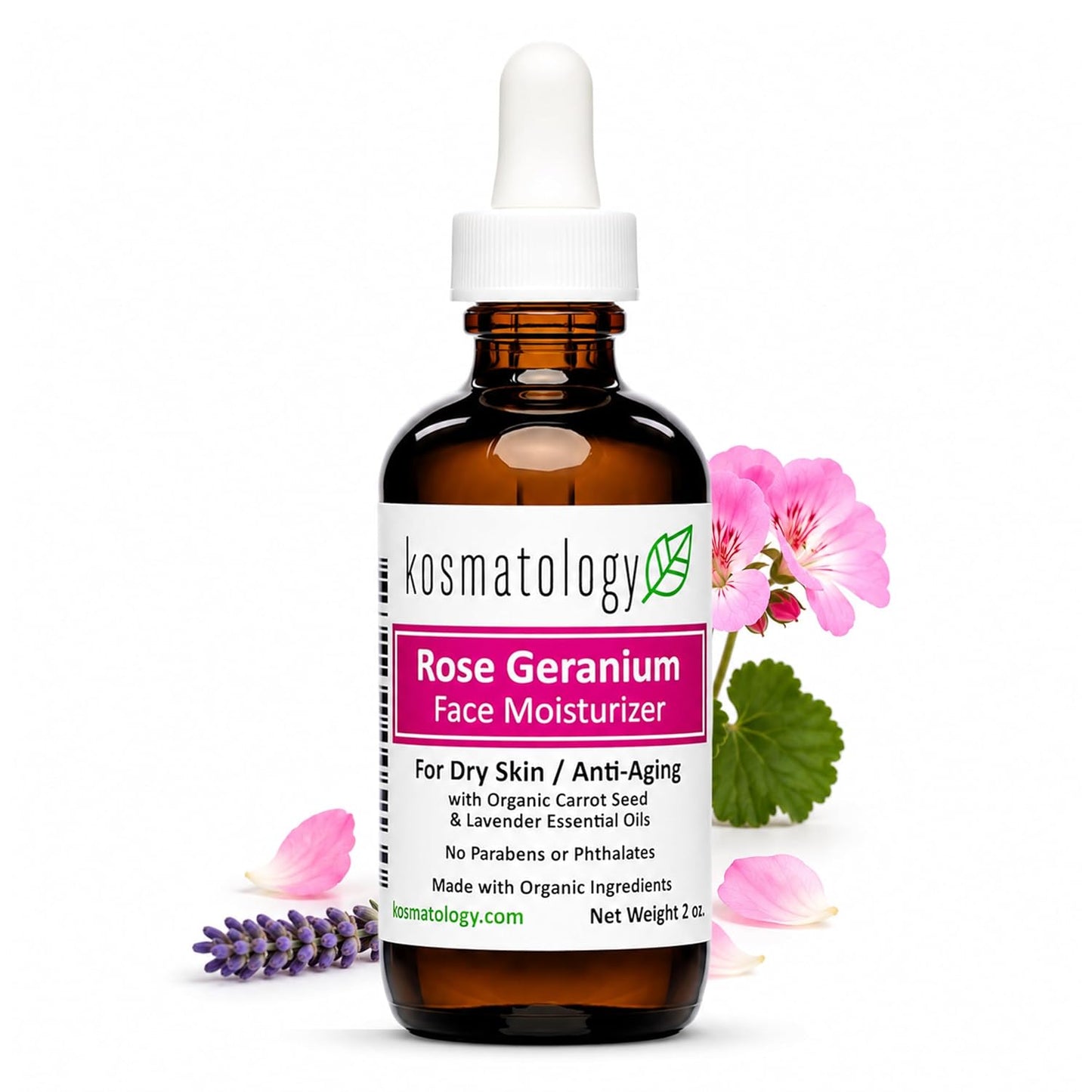 Organic Rose Geranium Facial Moisturizer - Anti-Aging Hydration for Dry & Sensitive Skin | Vegan & Cruelty-Free | 2 fl oz