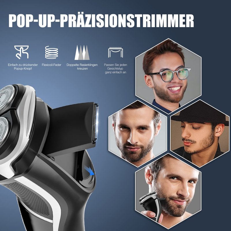 Electric Shaver for Men - MAX-T Quick Rechargeable Wet/Dry Rotary Razor with Pop-Up Trimmer & LED Display | IPX7 Waterproof