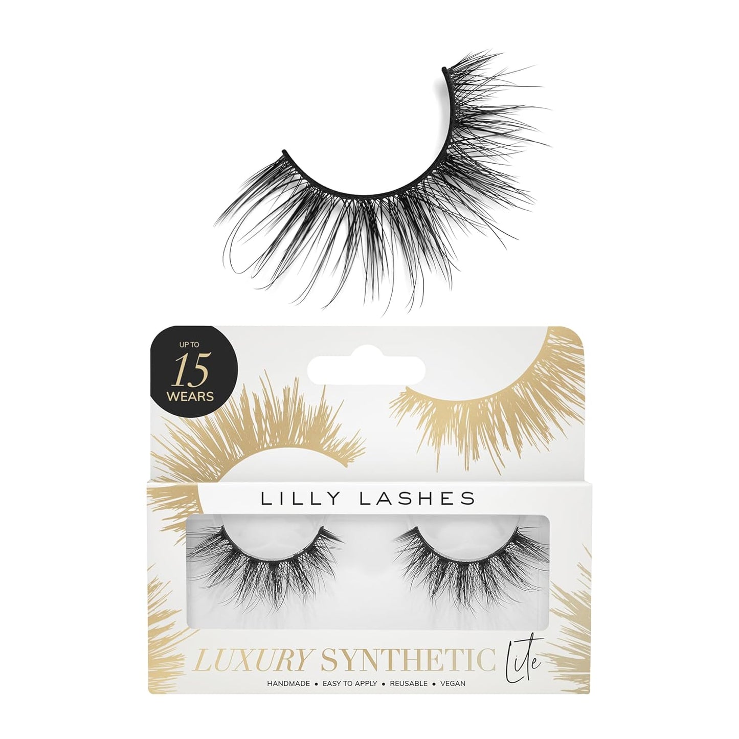 Lilly Lashes Luxury Synthetic False Eyelashes - 16mm Cat Eye Look, Natural Volume & Flare, Reusable 15x
