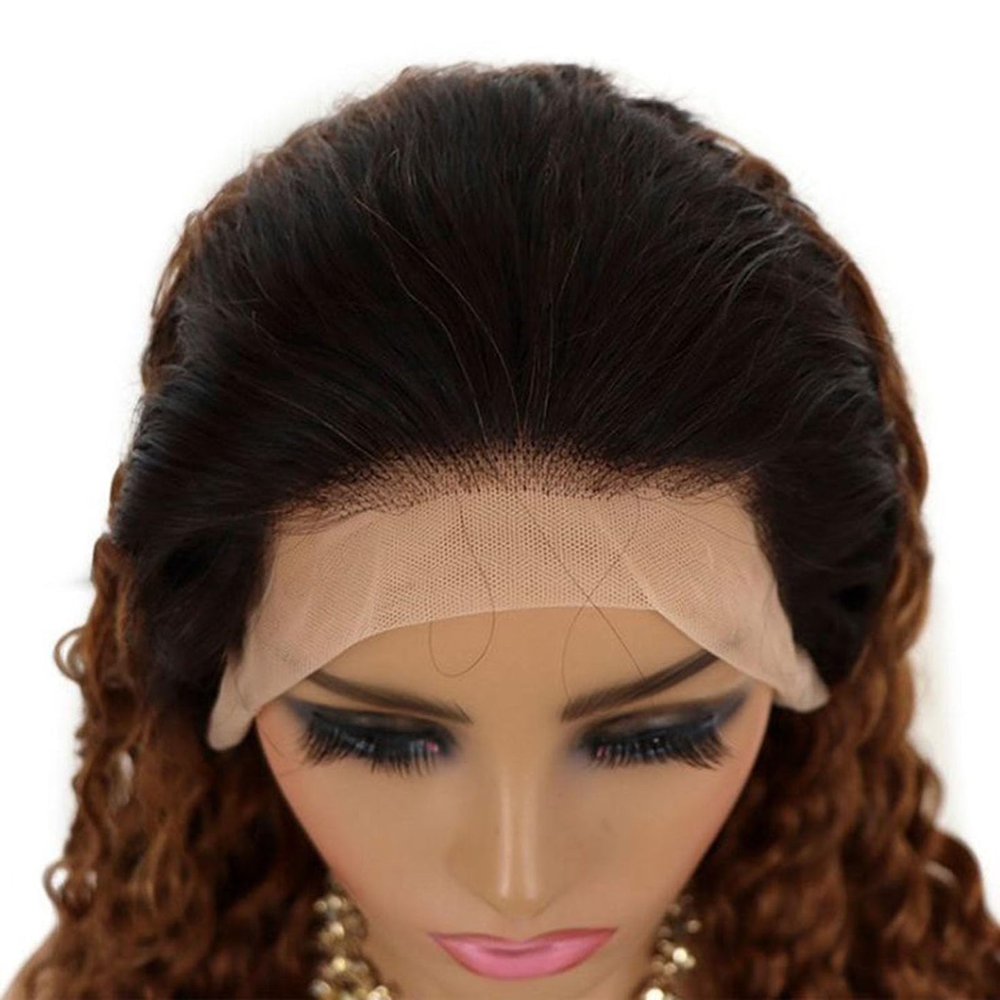 Peenoll Curly Human Hair Wig Omber T 27 Lace Frontal Closure Jerry Curly Human Hair Wig Pre Plucked Pre Cut Lace Frontal Closure Glueless Wigs Elastic Band 200% Density