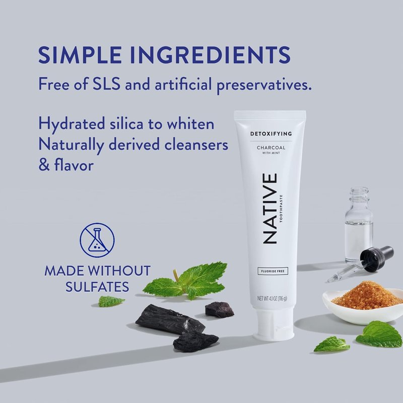 Native Toothpaste | Naturally-Derived Charcoal Formula for Safe Teeth Whitening - 4.1 oz, Fluoride Free