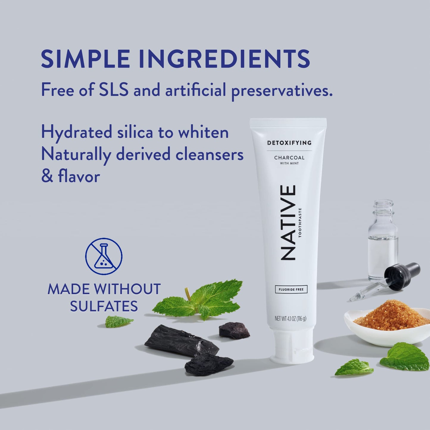 Native Toothpaste Made from Naturally-Derived Cleaners and Simple Ingredients that Safely Whitens Teeth, 4.1 oz, Charcoal Fluoride Free - 1 Count
