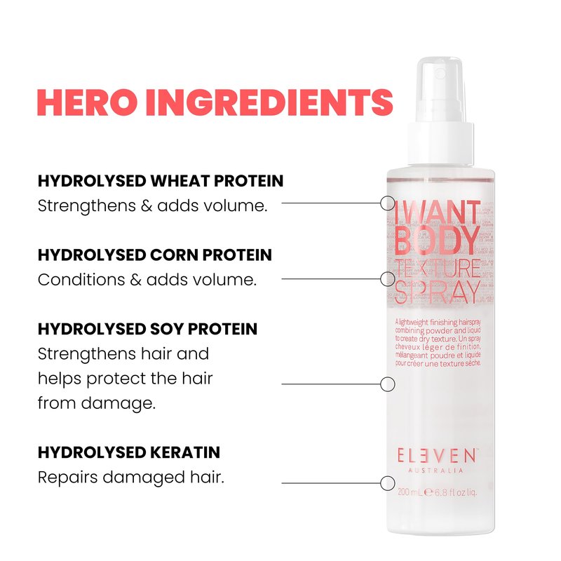 ELEVEN AUSTRALIA I Want Body Texture Spray for Women & Men - Volume Spray for Fine to Medium Hair, Creates Dry Texture, Volumizing, Flexible Hold with a Matte Finish - 6.8 fl oz