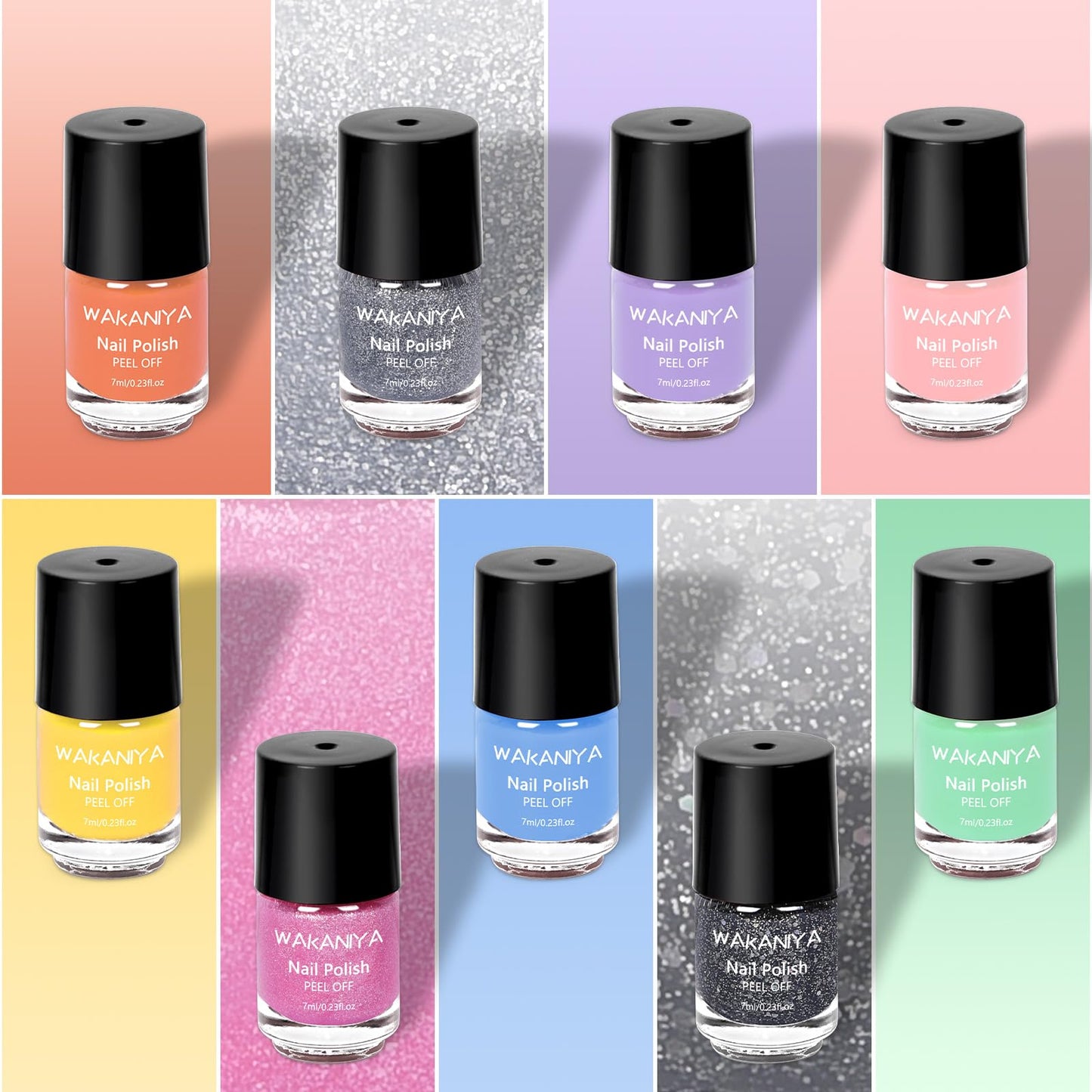 Quick Dry Kids Nail Polish Set for Girls, Non-Toxic Toddler Water-Based Nail Polish Kit with Gems Stickers 9 Colors Peelable Fingernail Set for Ages 3+