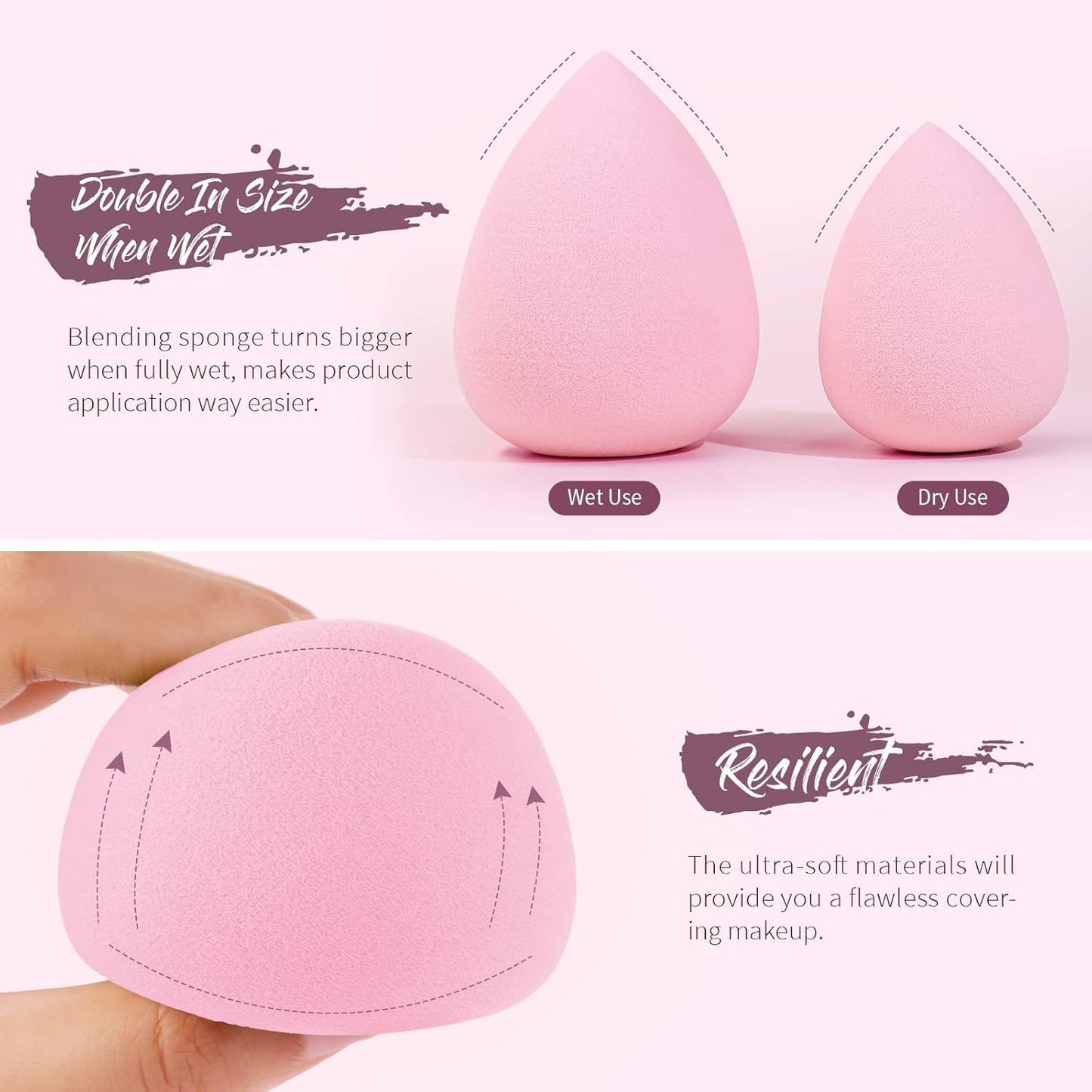 BEAKEY Makeup Sponge Set, 5 Pcs Foundation Blending Sponge, Beauty Sponges Flawless for Liquid, Cream, and Powder, Latex-Free and Vegan Boun Boun Makeup Sponges, Black
